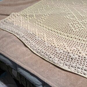Crochet open pattern blanket throw ivory cream 52” x  68”